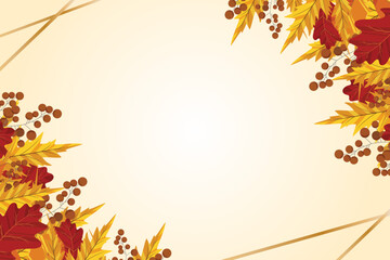 Naklejka na ściany i meble Autumn background with golden maple and oak leaves. Vector paper illustration. Vector set of greeting cards with autumn elements and lettering. Happy September, hello autumn, fall in love.