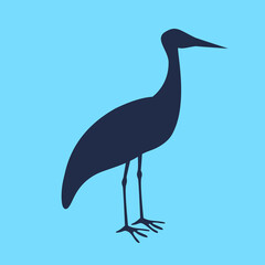heron silhouette on blue background