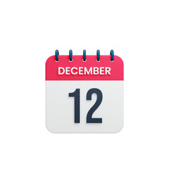 December Realistic Calendar Icon 3D Rendered Date December 12