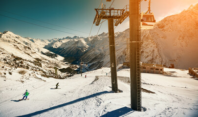 Ski resort in winter mountains