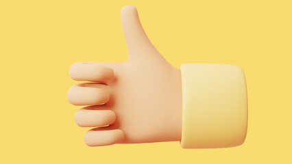 Stylized Cartoon 3D Rendering Hand Gesture. Gesture of thumbs up