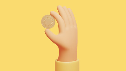 3d rendering saving money concept. Coins in hand. 3d illustration, render