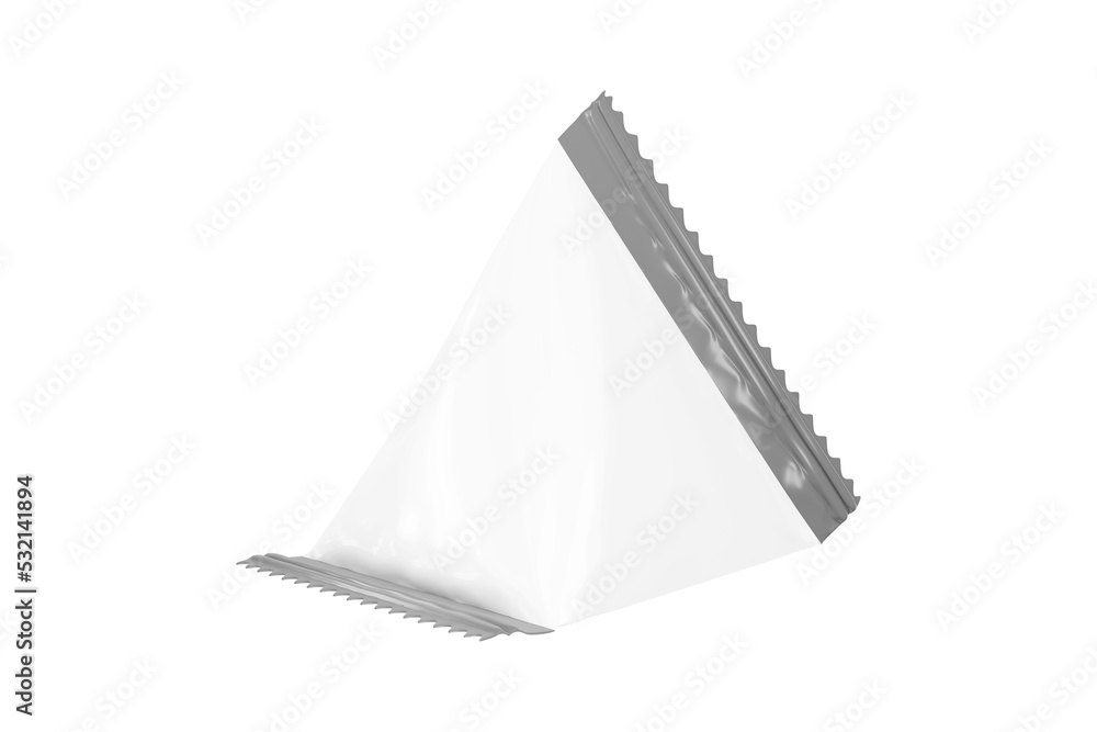 Aufkleber triangular packaging mockup isolated on white background. front and side views. 3d rendering. packag