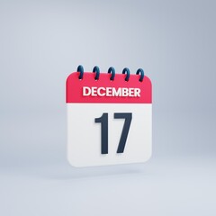 December Realistic Calendar Icon 3D Rendered Date December 17