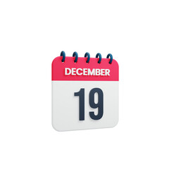 December Realistic Calendar Icon 3D Rendered Date December 19