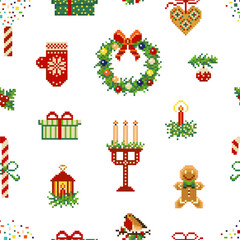 8 bit Vintage Pixel Art Merry Christmas Pattern