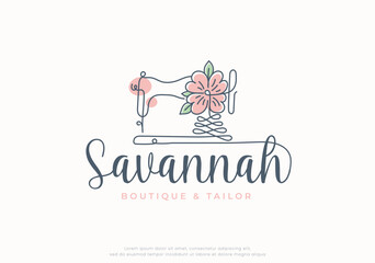 tailor sewing linear floral logo design