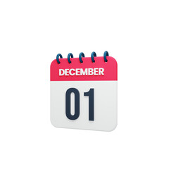December Realistic Calendar Icon 3D Rendered Date December 01