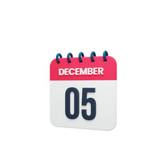 December Realistic Calendar Icon 3D Rendered Date December 05