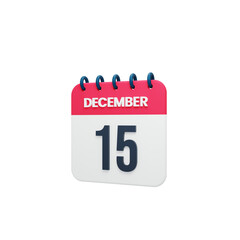 December Realistic Calendar Icon 3D Rendered Date December 15