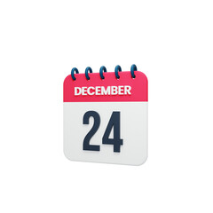 December Realistic Calendar Icon 3D Rendered Date December 24