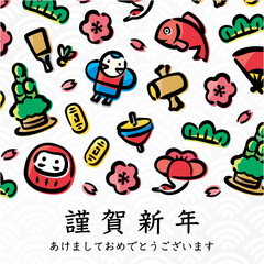 Japanese New Year Illustration for banners, backgrounds, New Year's cards, and various promotions.(Square,Japanese version)