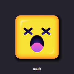 Square 3d Emoticon. Yellow Emoji faces emoticon smile, digital smiley expression emotion feelings, chat cartoon emotes. Vector illustration icon on yellow background