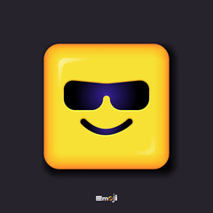 Square 3d Emoticon. Yellow Emoji faces emoticon smile, digital smiley expression emotion feelings, chat cartoon emotes. Vector illustration icon on yellow background