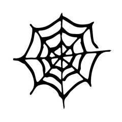 Illustration of a spooky spider web in black on a white background. Spider Web for Halloween