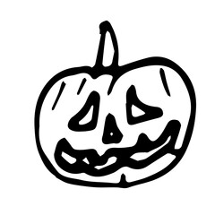 Illustration of a scary pumpkin in black on a white background. Pumpkin on Halloween