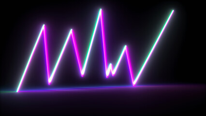 a zig zag chart neon glowing (3d rendering)