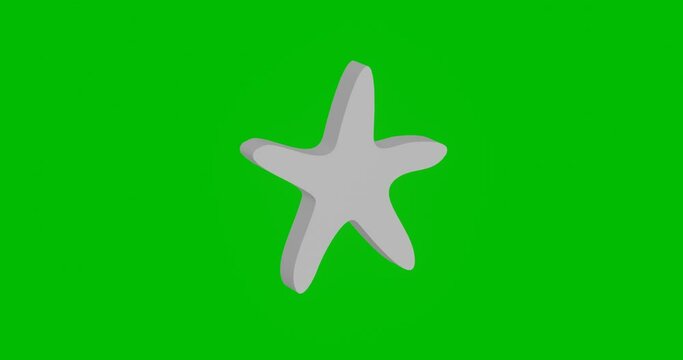 Animation of rotation of a white starfish symbol with shadow. Simple and complex rotation. Seamless looped 4k animation on green chroma key background