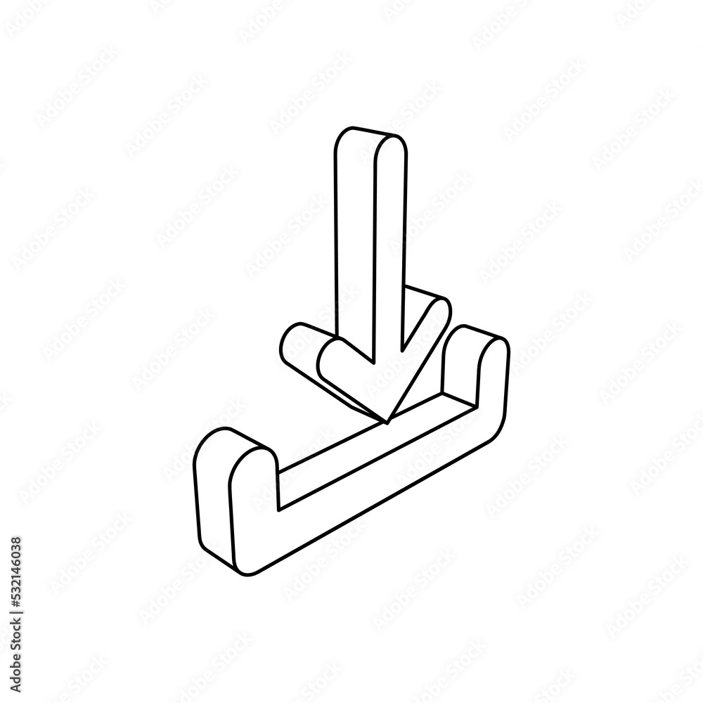 Poster the outline of a large download symbol is made with black lines. 3d view of the object in perspectiv