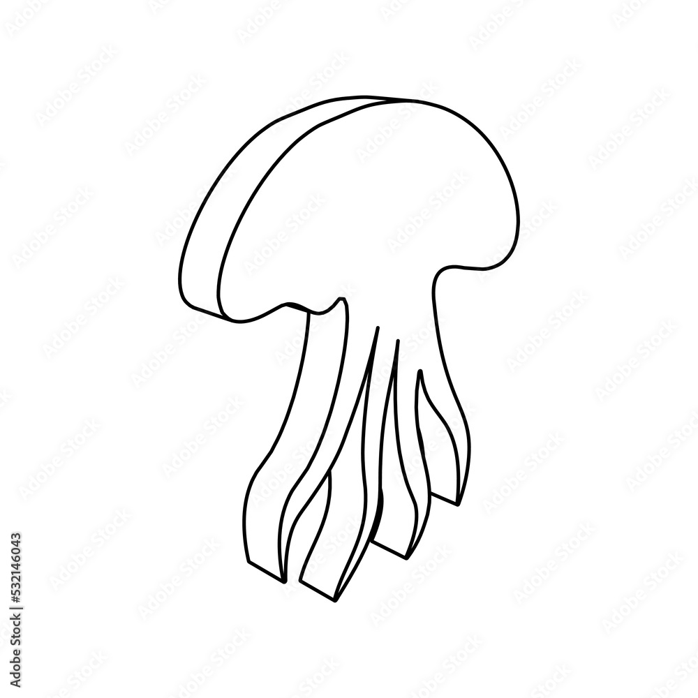 Poster the outline of a large jellyfish symbol is made with black lines. 3d view of the object in perspecti