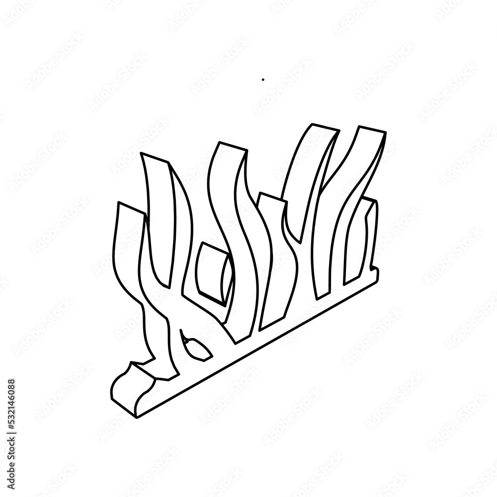 Poster the outline of a large seaweed symbol is made with black lines. 3d view of the object in perspective