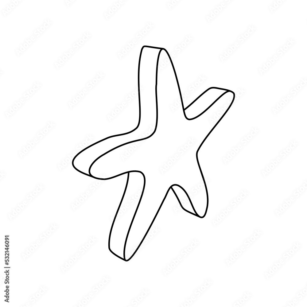 Poster the outline of a large starfish symbol is made with black lines. 3d view of the object in perspectiv
