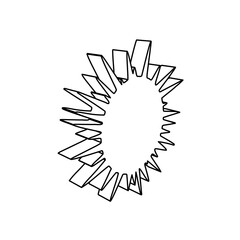 The outline of a large sea urchin symbol is made with black lines. 3D view of the object in perspective. Vector illustration on white background
