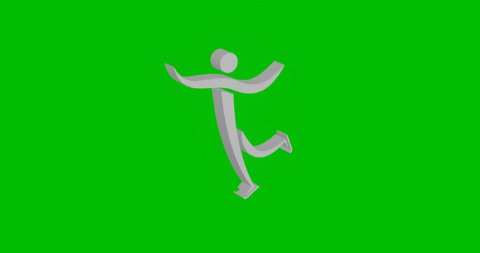 Animation of rotation of a white figure skating symbol with shadow. Simple and complex rotation. Seamless looped 4k animation on green chroma key background