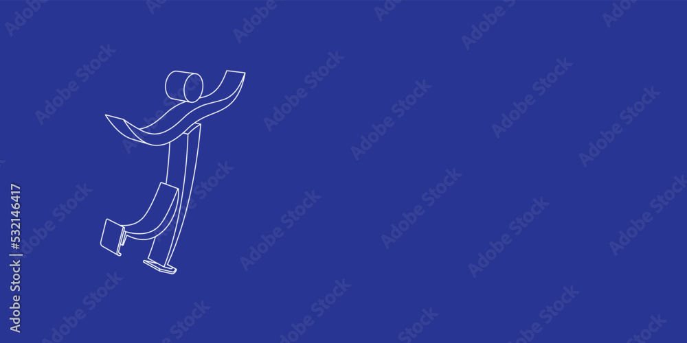 Poster The outline of a large figure skating symbol made of white lines on the left. 3D view of the object in perspective. Vector illustration on indigo background