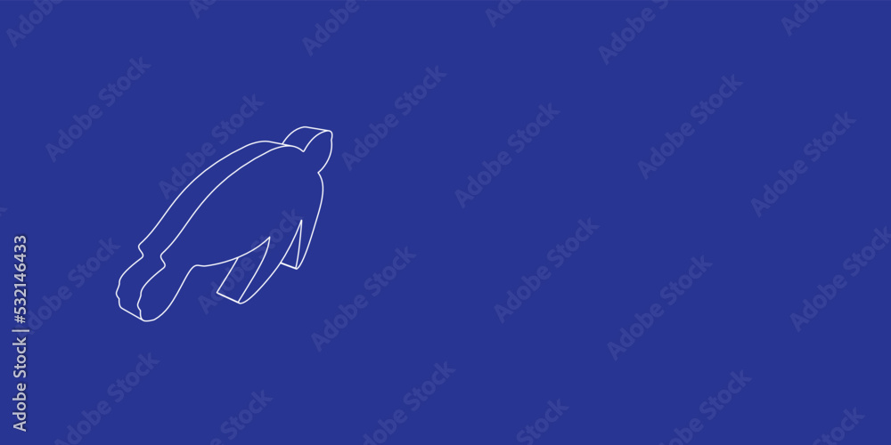 Poster the outline of a large sea turtle symbol made of white lines on the left. 3d view of the object in p