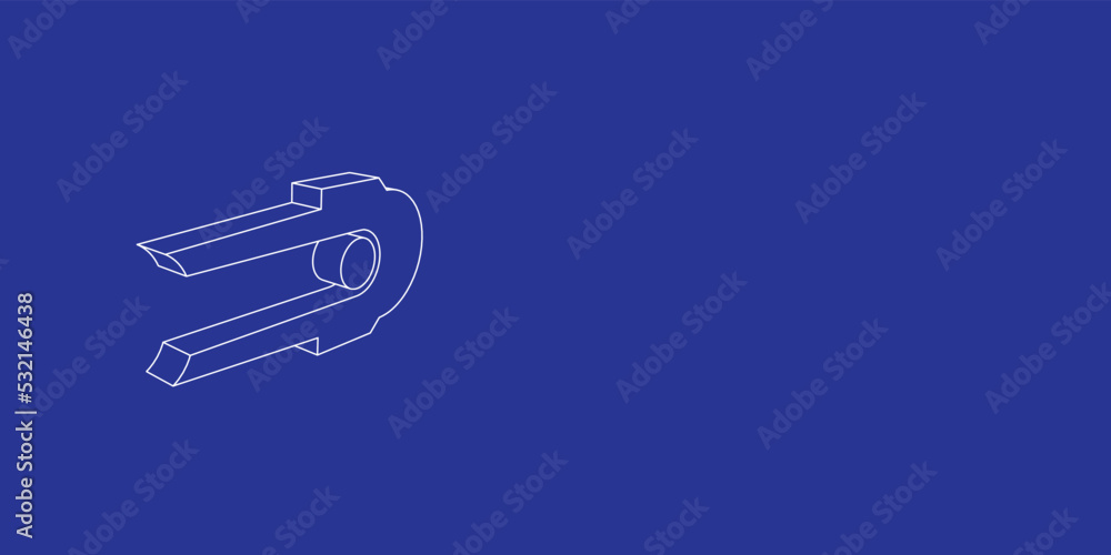 Poster The outline of a large solo bobsleigh symbol made of white lines on the left. 3D view of the object in perspective. Vector illustration on indigo background