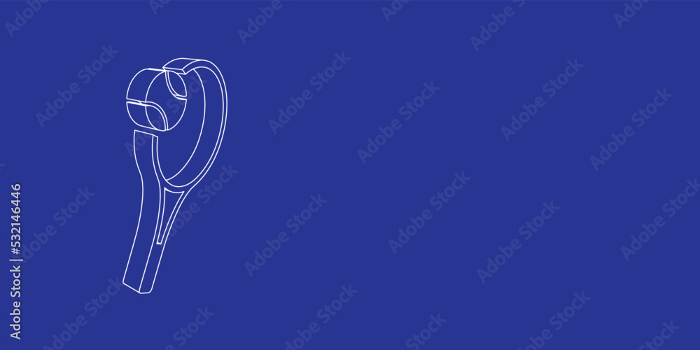 Poster The outline of a large tennis symbol made of white lines on the left. 3D view of the object in perspective. Vector illustration on indigo background