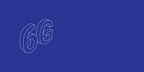 The outline of a large 6G symbol made of white lines on the left. 3D view of the object in perspective. Vector illustration on indigo background