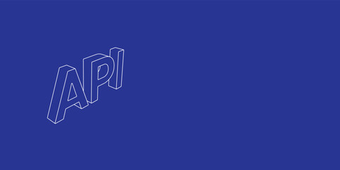 The outline of a large api symbol made of white lines on the left. 3D view of the object in perspective. Vector illustration on indigo background