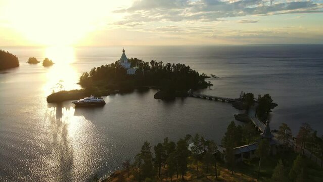 AERIAL: A hermitage located on a small island in Lake Ladoga, Karelia