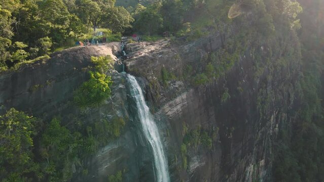 "Diyaluma Falls", Kostanda, highest waterfall in Sri Lanka, drone footage over beautiful places