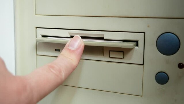 Top secret information on retro vintage floppy disk magnetic computer, 3 1/2 disk, concept