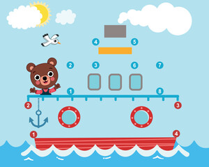 Dot to Dot Activity for Preschool Children. Connect the numbers on the ship with a line. Vector Illustration.