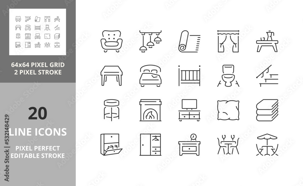 Wall mural furniture 64px and 256px editable vector set 1/2