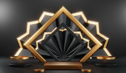 3D rendering of blank product background for cream cosmetics Modern black podium background