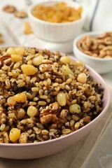 Traditional Christmas slavic dish kutia in bowl, closeup