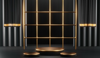 3D rendering of blank product background for cream cosmetics Modern black podium background