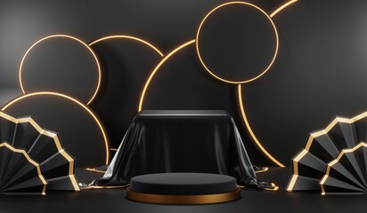 3D rendering of blank product background for cream cosmetics Modern black podium background