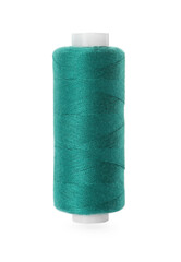 Spool of green sewing thread isolated on white