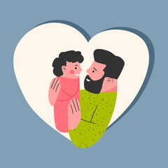 Dad hugs and his boy and takes care of him