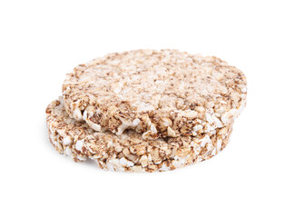 Tasty crunchy buckwheat cakes on white background