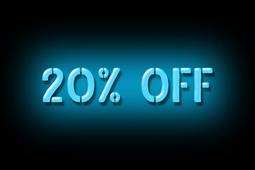 20 percent off. Neon sign isolated on a black background. Trade. Business. Discounts. Seasonal discounts. Design element