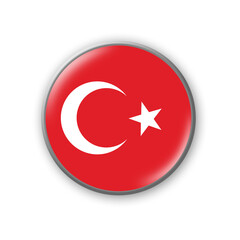 Turkey flag. Round badge in the colors of the Turkey flag. Isolated on white background. Design element. 3D illustration.