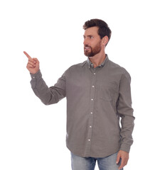 Handsome man gesturing on white background. Weather forecast reporter