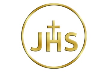 Obraz premium JHS con cruz dorado en círculo